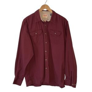 Wrangler Authentic Men’s Burgundy Button Up Cotton Shirt Shacket Size XL